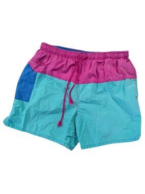 Vintage 90s Hobie Color Block Swim Trunks Mens M L Neon Surf Shorts